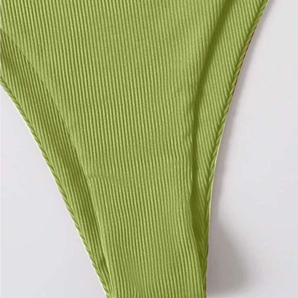Lime Green Swim Summer Beach Ribbed Bikini Set V Wired Underwire Cami Bra - Picture 4 of 4